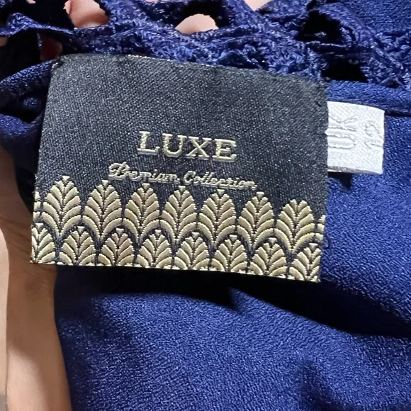 NWT LUXE Self Portrait Replica Navy One Shoulder Guipure Lace Midi Dress sz 8 - Picture 12 of 14